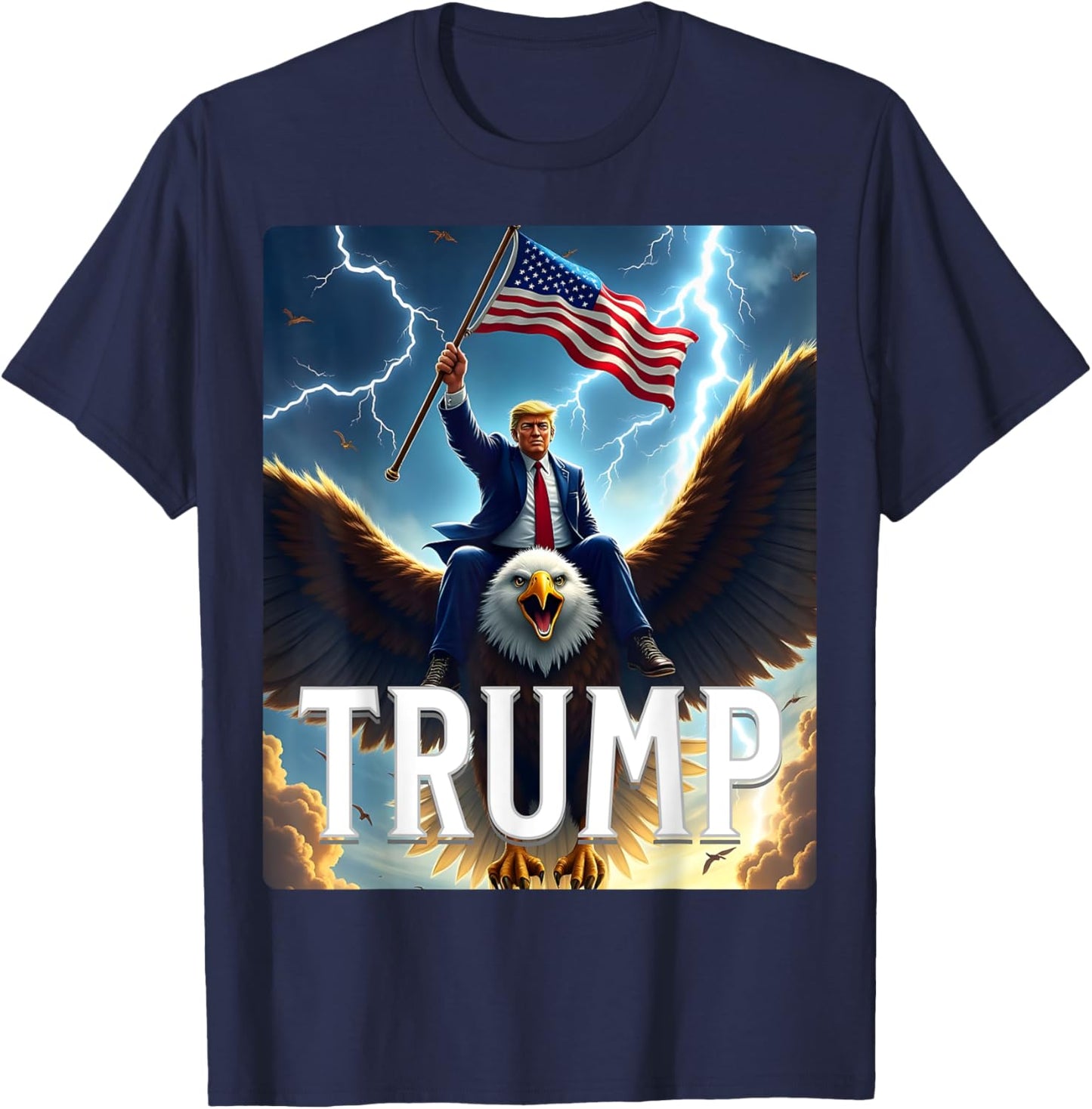 Zenzo's Atomic Political Designs President Trump Eagle Patriotic - Black, Small, -Adults, Conservative Trump Supporters, Short Sleeve T-Shirt - T-Shirt | Navy