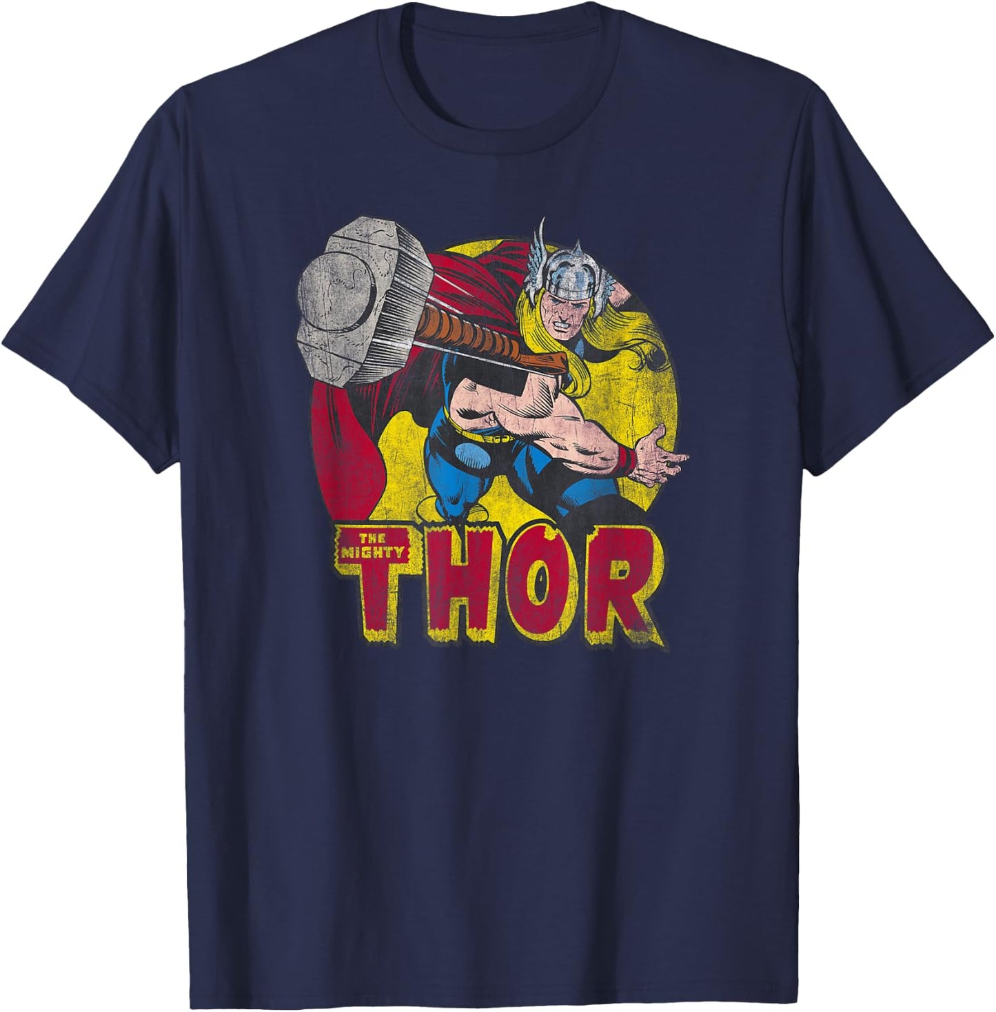 Marvel Mighty Thor Hammer Throw Vintage Graphic C1 T-Shirt - T-Shirt | Navy