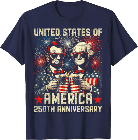 George Washington Lincoln Drinking Beer Abe Lincoln 250th T-Shirt - T-Shirt | Navy