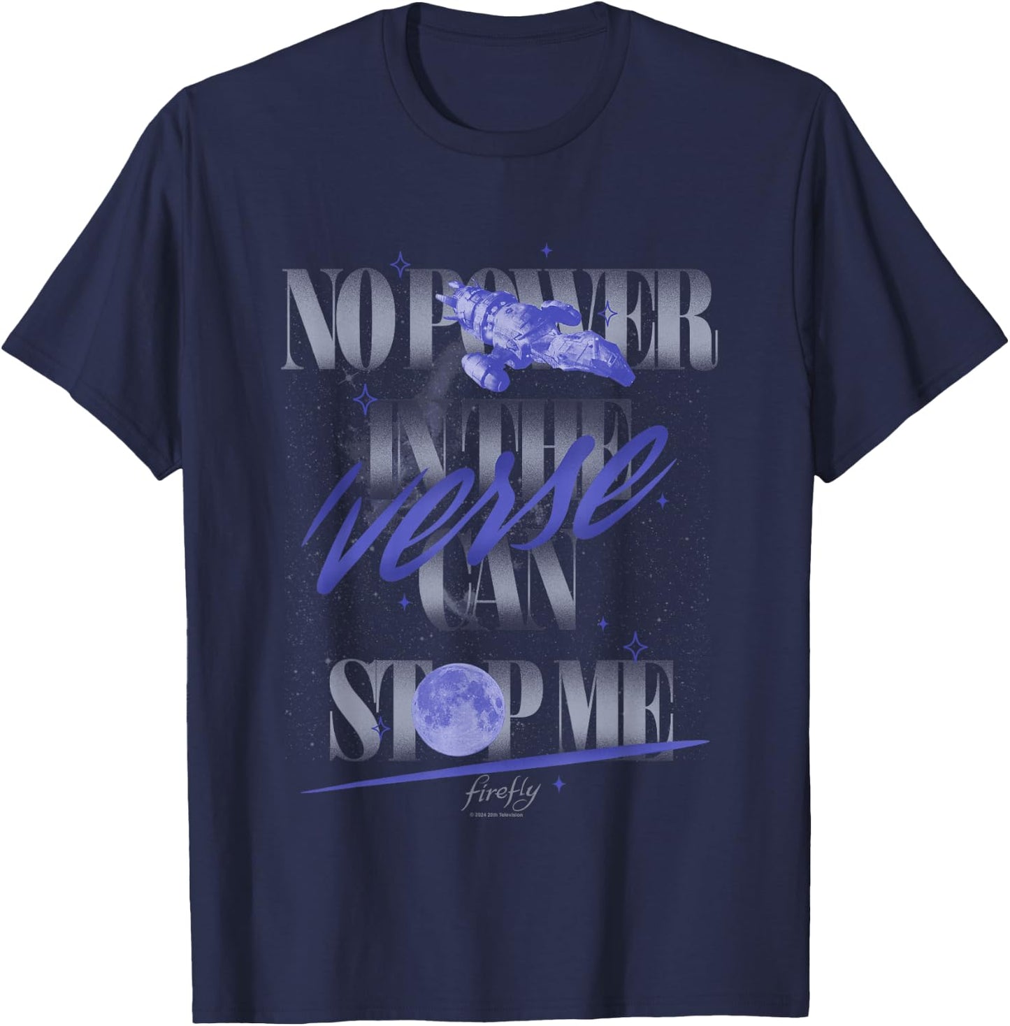 Firefly No Power In The Verse Can Stop Me Retro Text Logo T-Shirt - T-Shirt | Navy