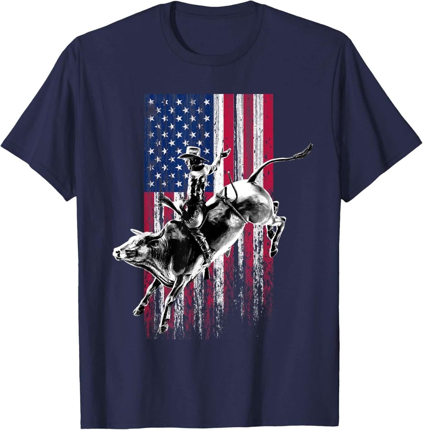 Rodeo Bull Rider Patriotic American Flag for Cowboys T-Shirt - T-Shirt | Navy
