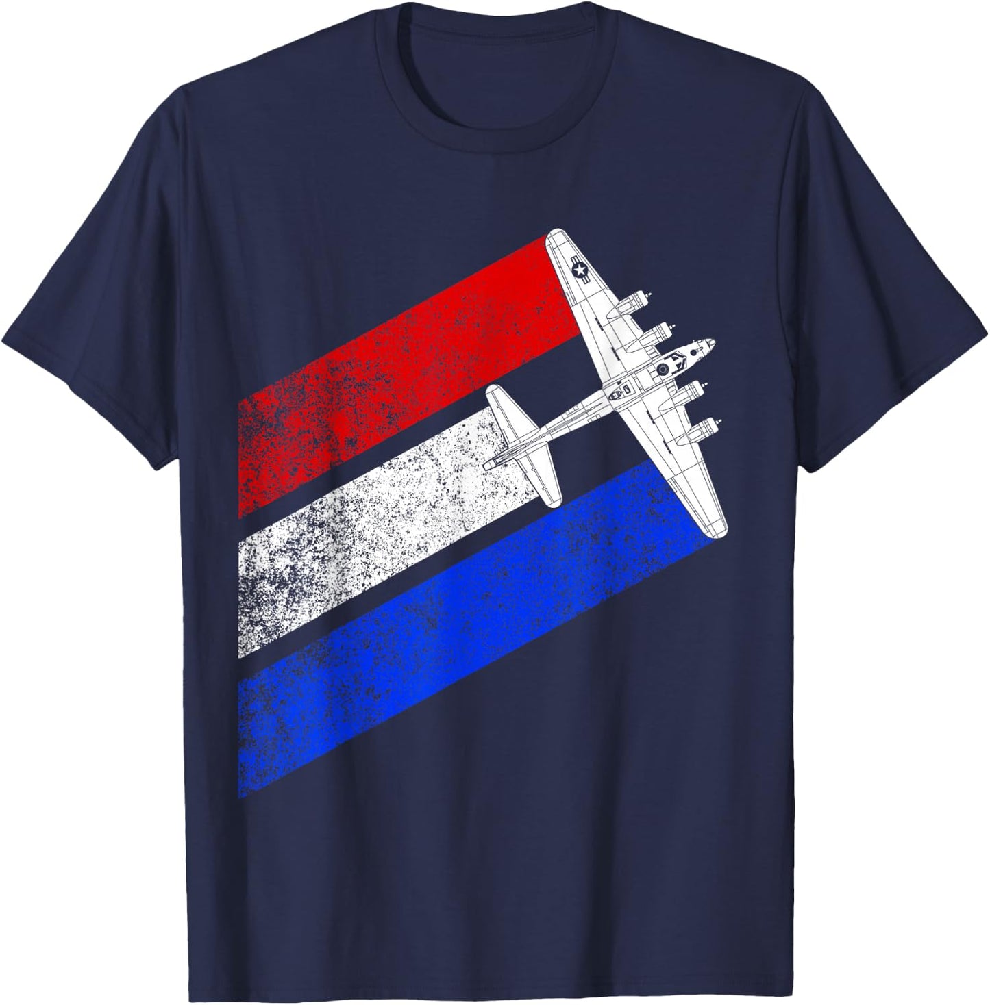 Vintage WW2 B-17 Flying Fortress Schematic American Flag T-Shirt - T-Shirt | Navy