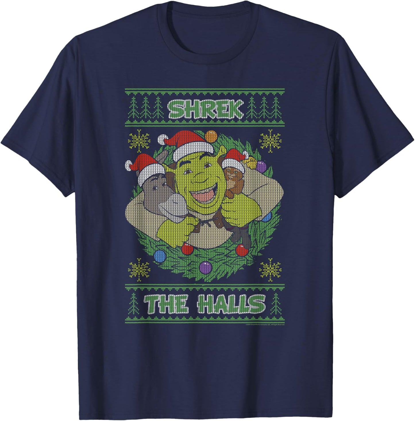 Shrek The Halls Holiday Text Pattern T-Shirt - T-Shirt | Navy