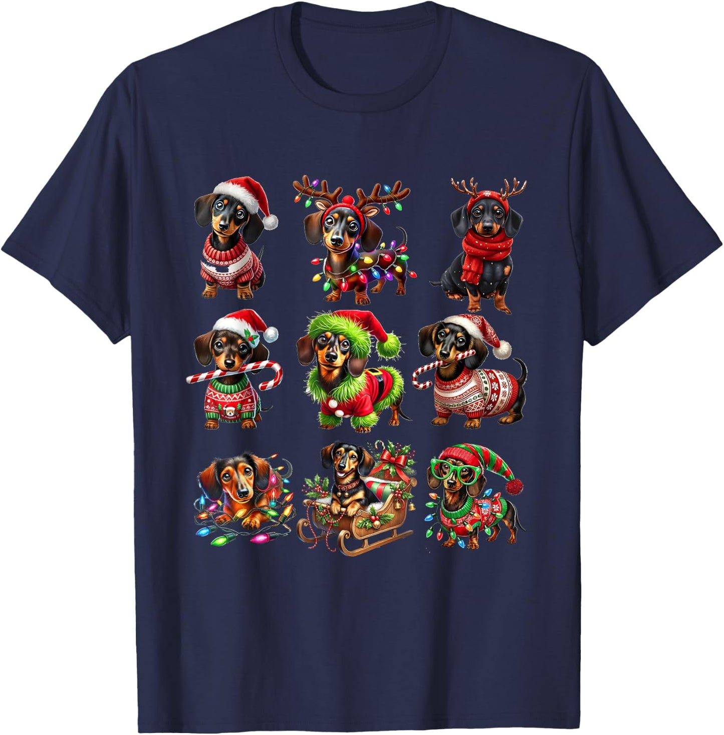 Dachshund Dogs Christmas Merry Woofmas Xmas For Dog Lover Men Women Kids T-Shirt - T-Shirt | Navy