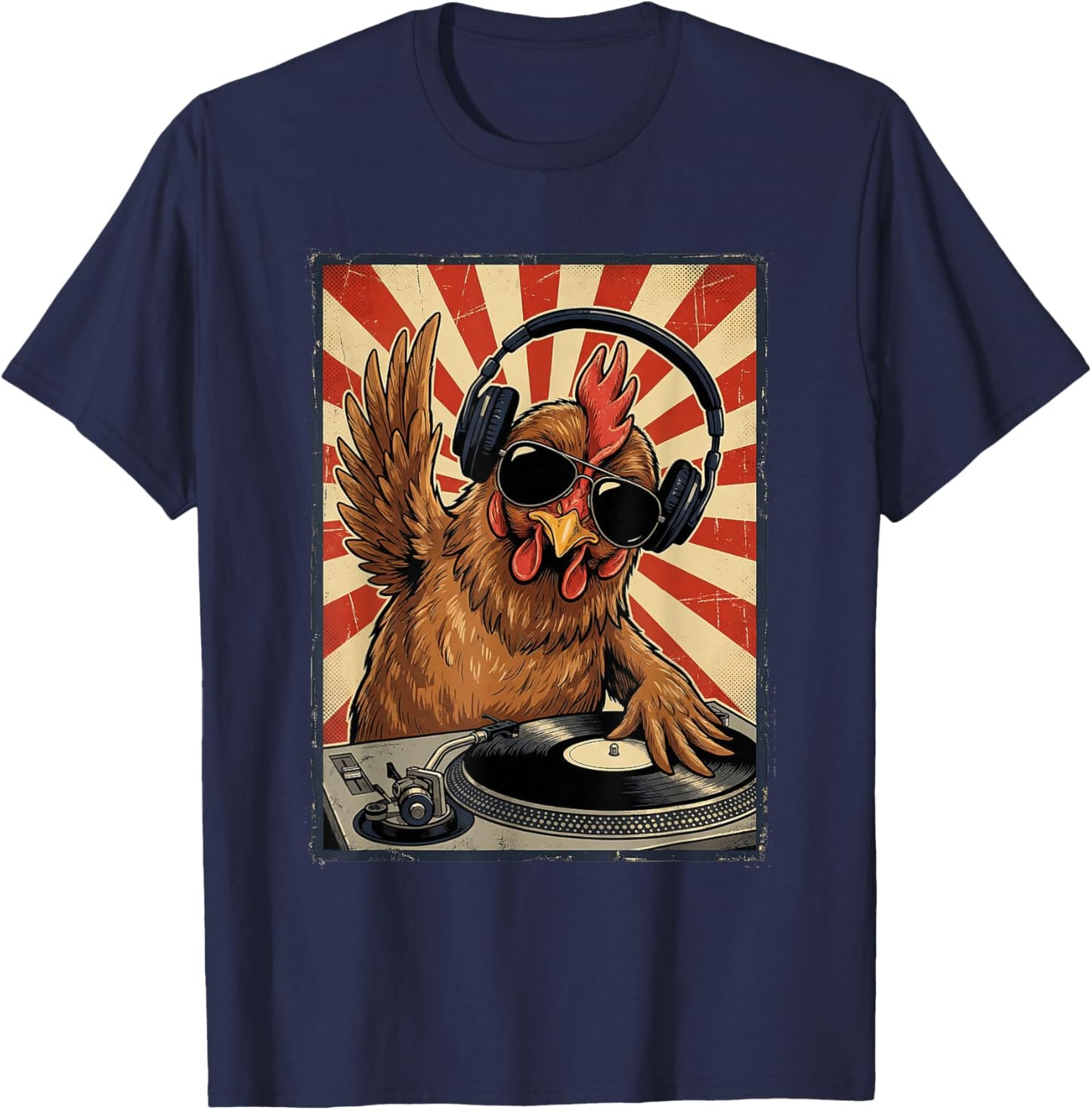 Cool Retro Chicken DJ Funny Rooster Music Men Women Kids T-Shirt - T-Shirt | Navy