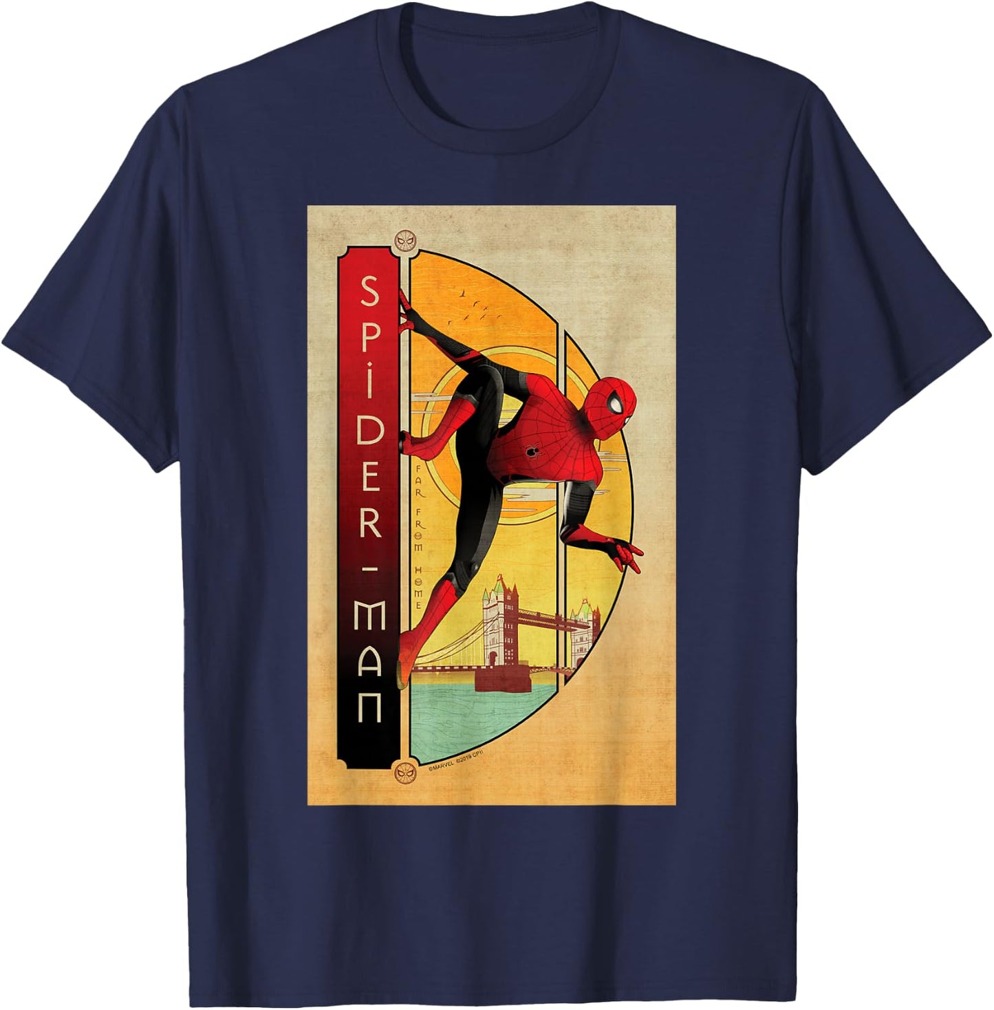 Marvel Spider-Man Far from Home Spider-Man Vintage Poster Small T-Shirt - T-Shirt | Navy
