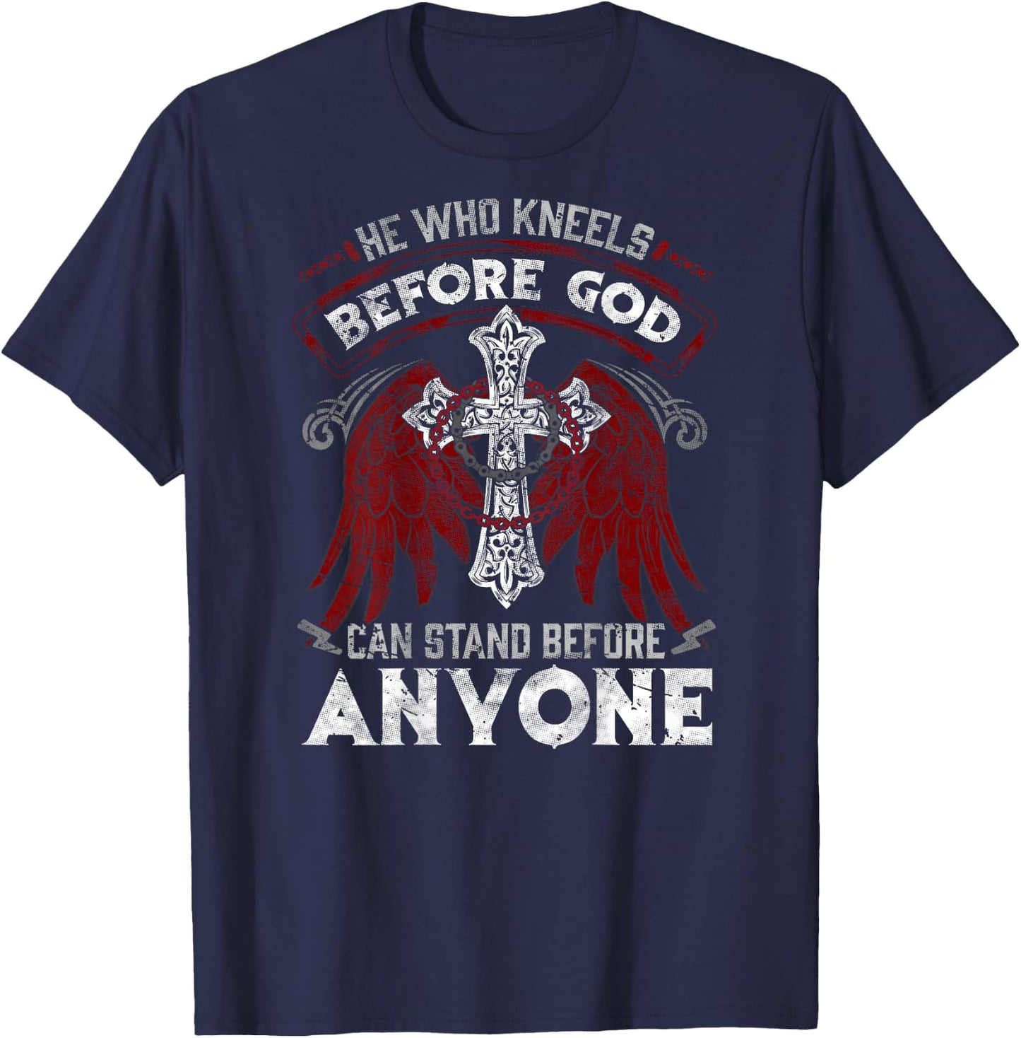 Christian Biker Cross Motorcycle Jesus Saved Born Again Wing T-Shirt - T-Shirt | Navy