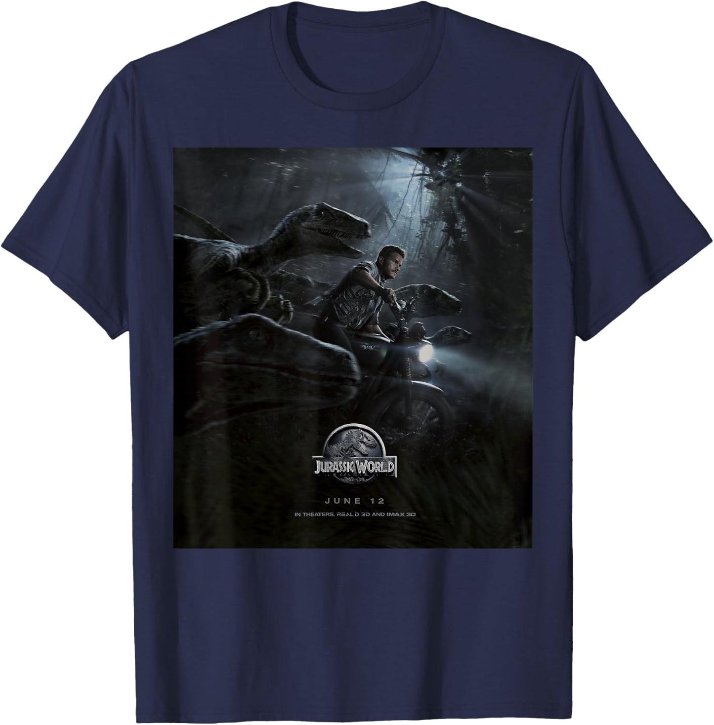 Jurassic World Owen Ride Raptor Movie Poster Graphic T-Shirt - T-Shirt | Navy