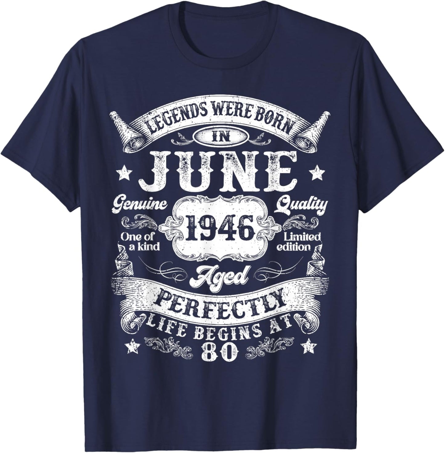 Vintage Legends were Born in June 1946 80th Birthday Men Dad T-Shirt - T-Shirt | Navy