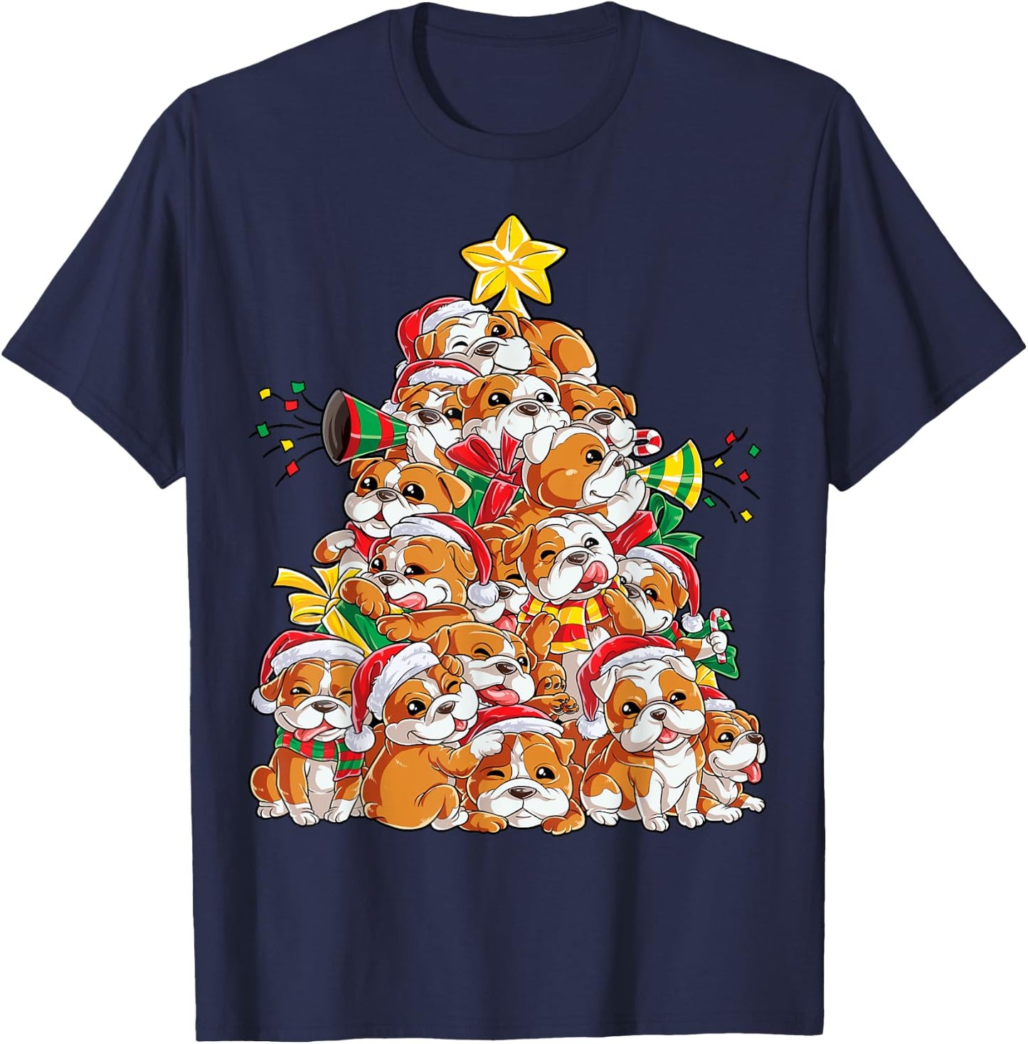 English Bulldog Christmas Tree Dog Santa Xmas Boys Dogmas T-Shirt - T-Shirt | Navy