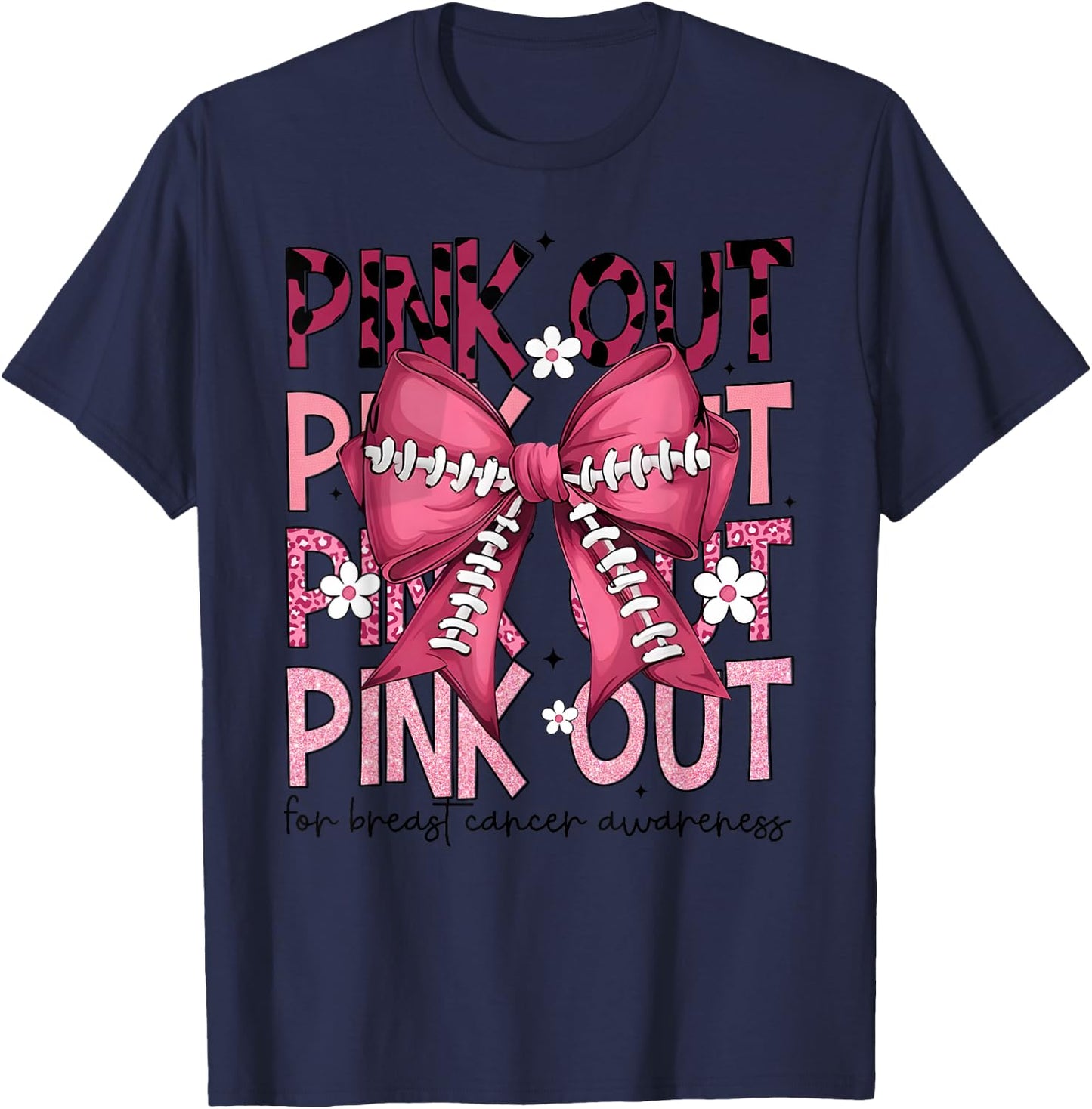 Funny Pink Out Breast Cancer Game Day Support Squad Football T-Shirt - T-Shirt | Navy