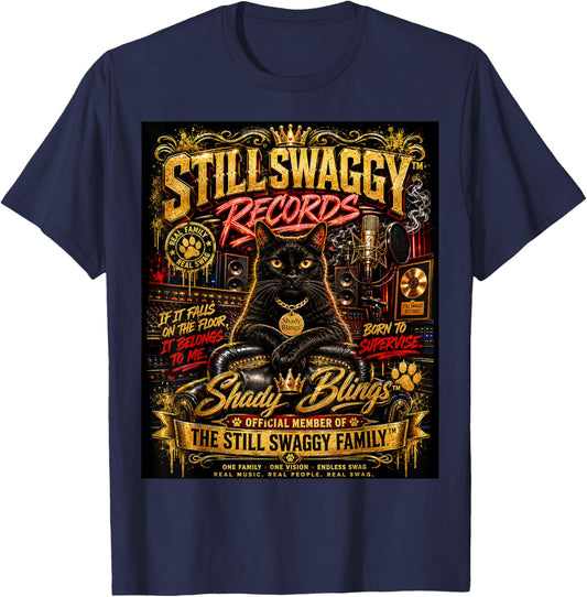 Shady Blings Still Swaggy Records Cat Family Graphic T-Shirt - T-Shirt | Navy