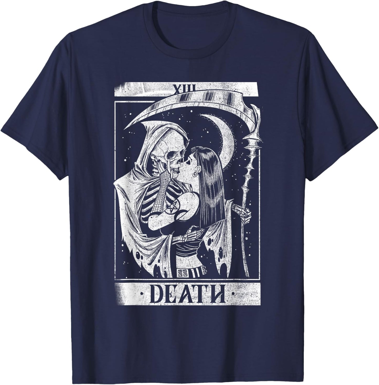 Blackcraft Vintage Death The Reaper Kiss Tarot Card T-Shirt - T-Shirt | Navy
