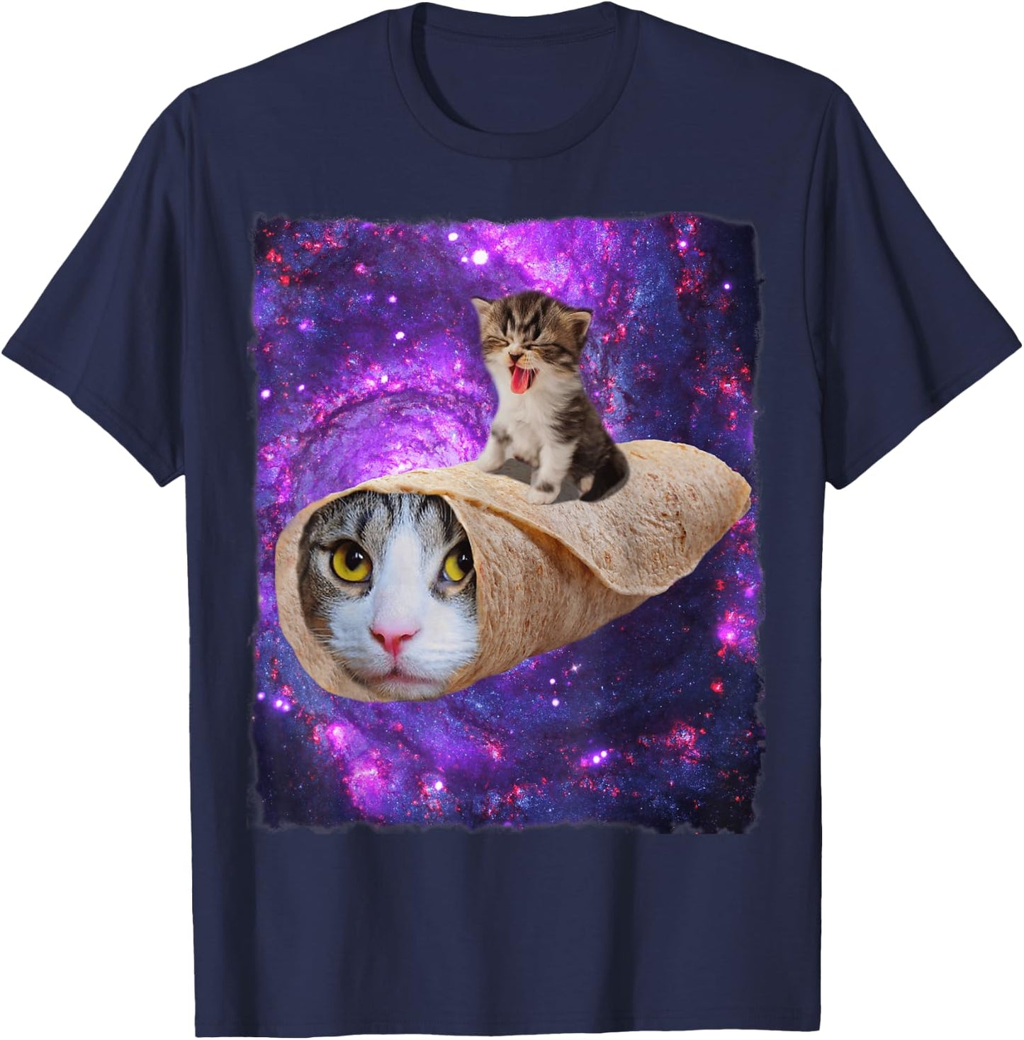 Cute Space Cat Kitty Riding A Burrito Cat In Outer Space T-Shirt - T-Shirt | Navy