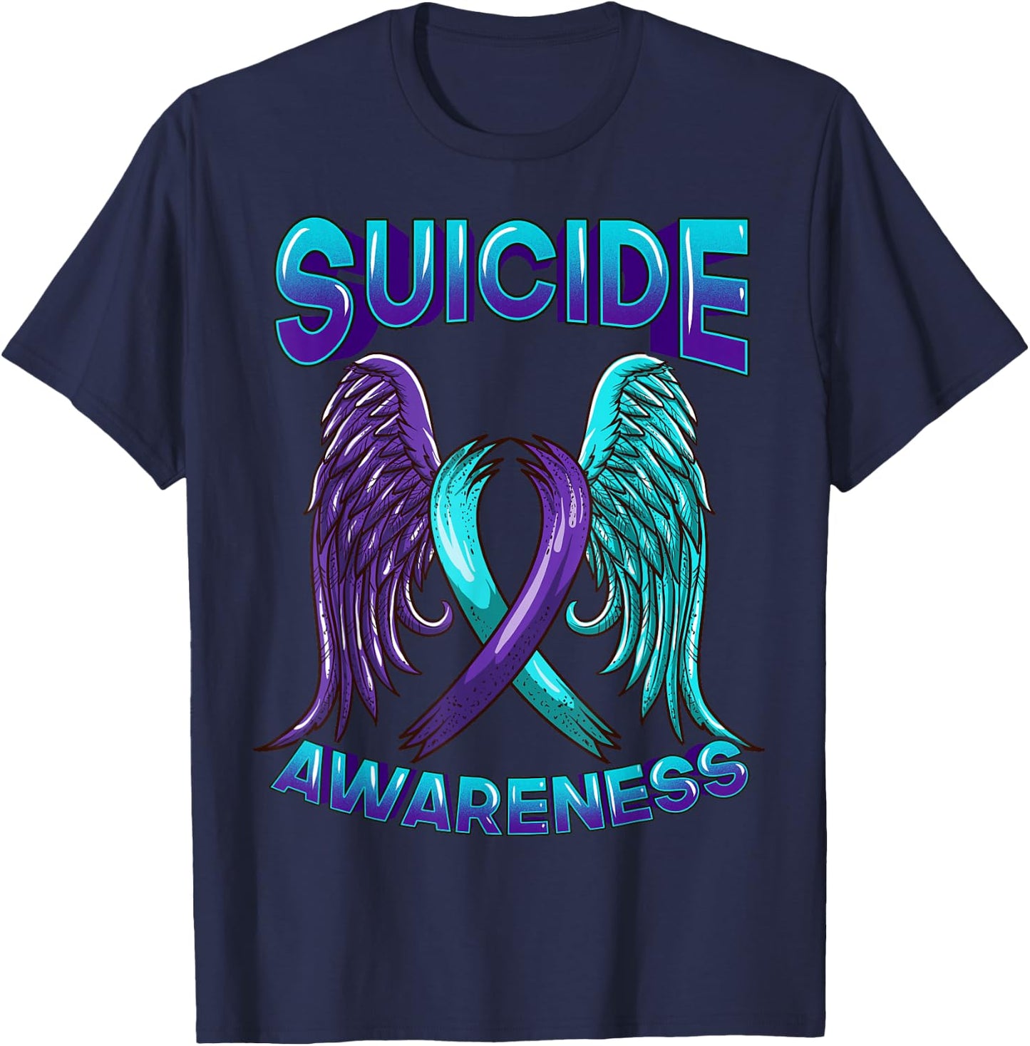 Suicide Awareness Ribbon With Wings Suicide Survivor T-Shirt - T-Shirt | Navy