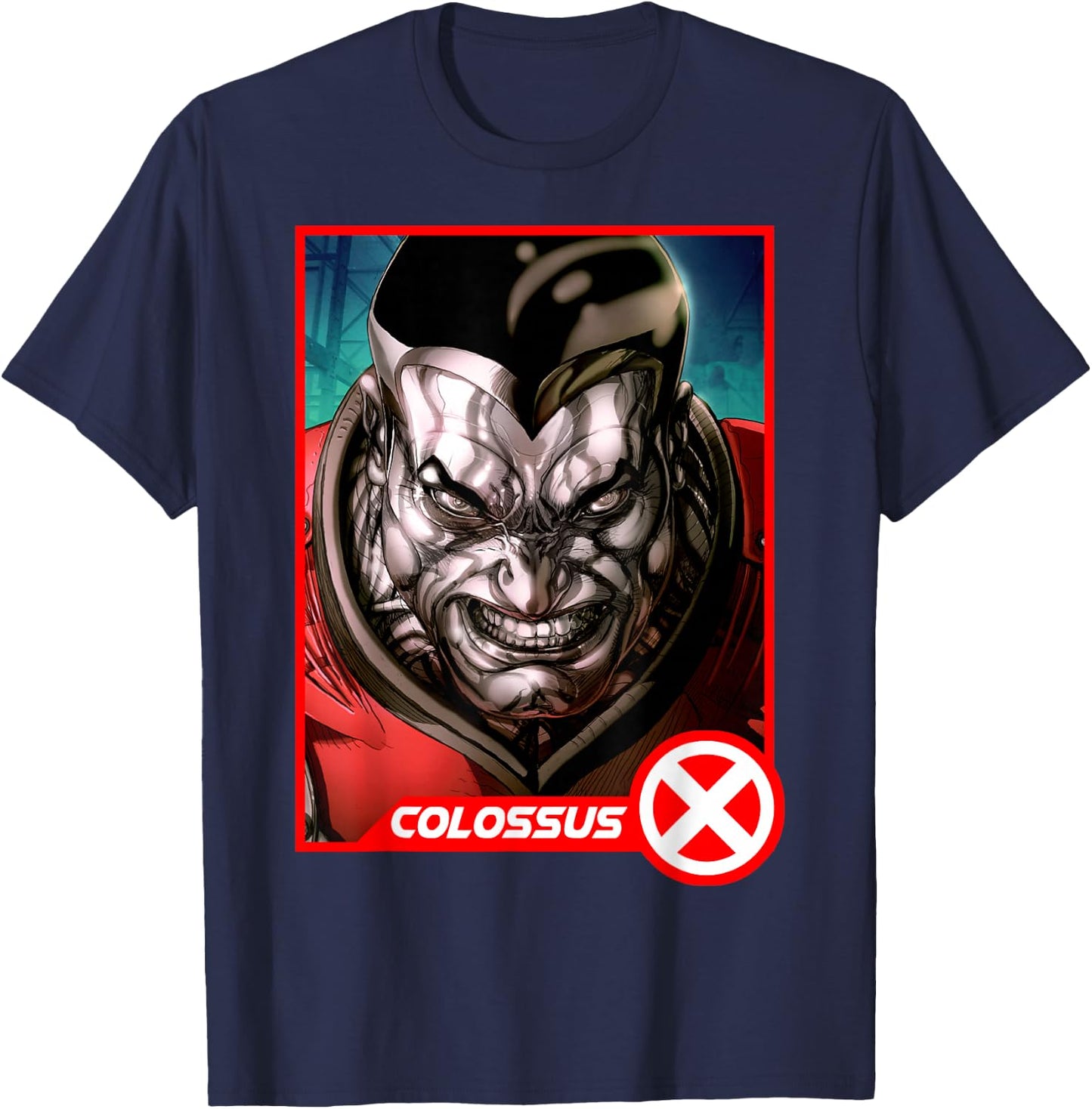 Marvel X-Men Colossus Headshot Profile Trading Card T-Shirt - T-Shirt | Navy