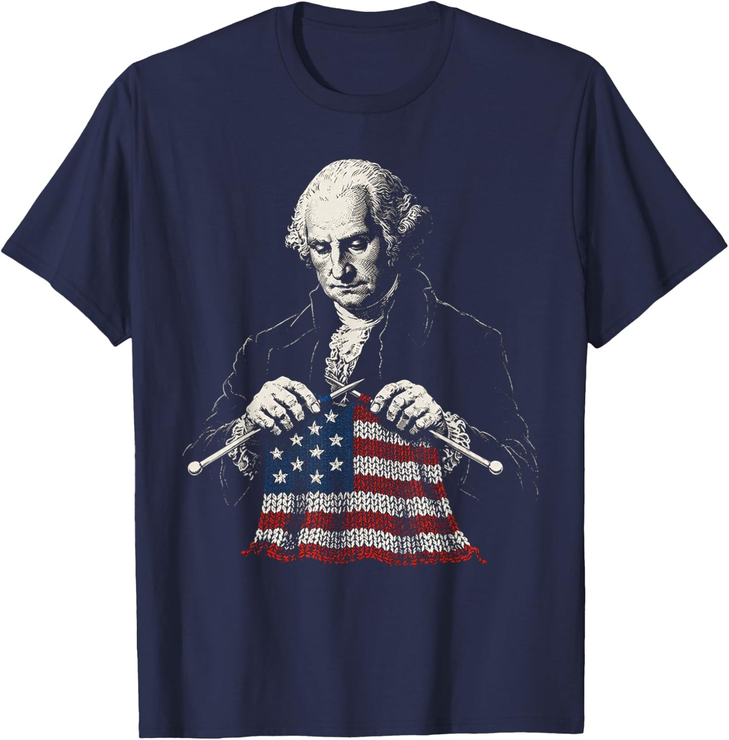 George Knitting America Flag Patriotic Art T-Shirt - T-Shirt | Navy