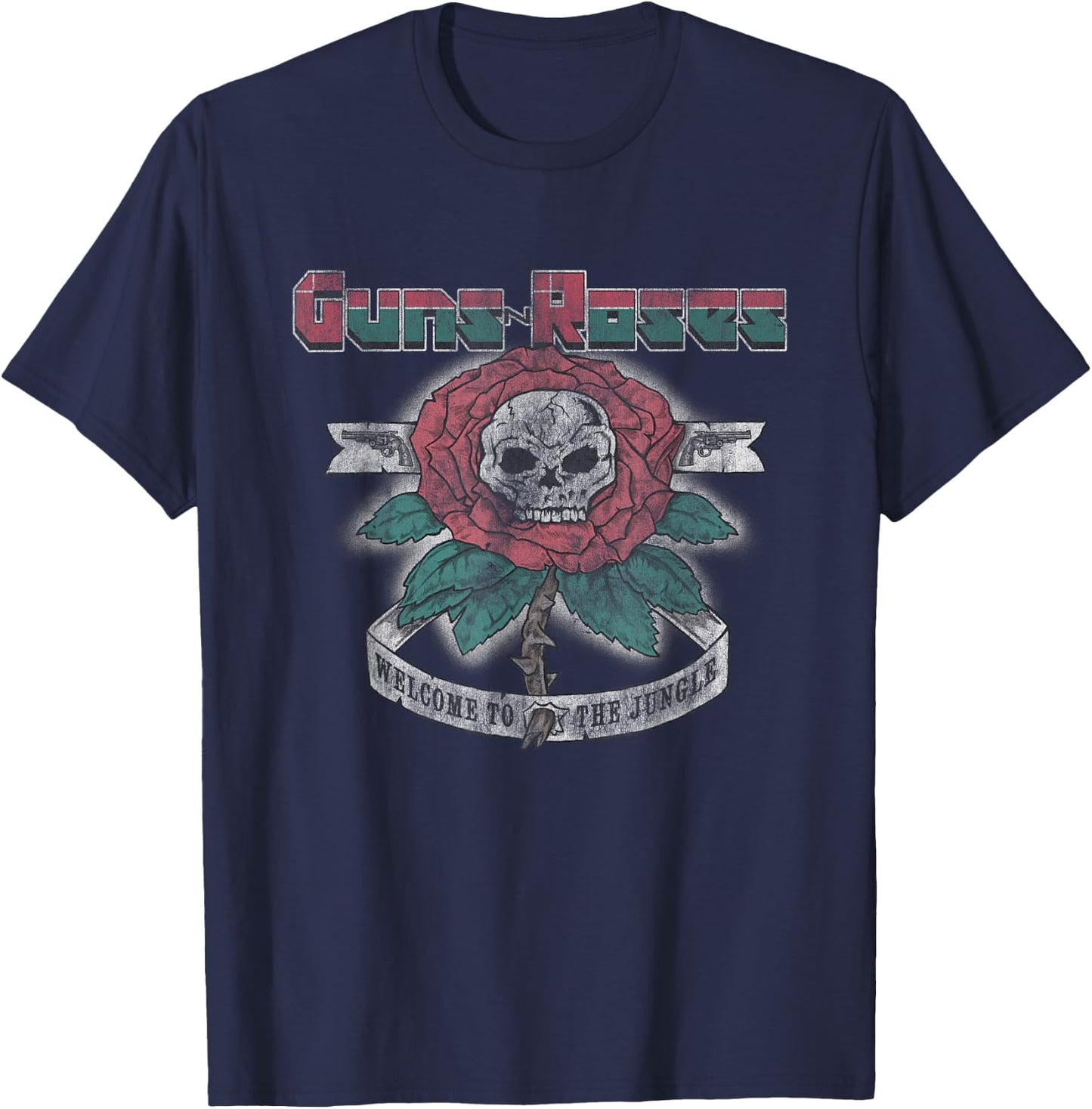 Guns N' Roses Official 1987 Welcome to The Jungle Small T-Shirt - T-Shirt | Navy