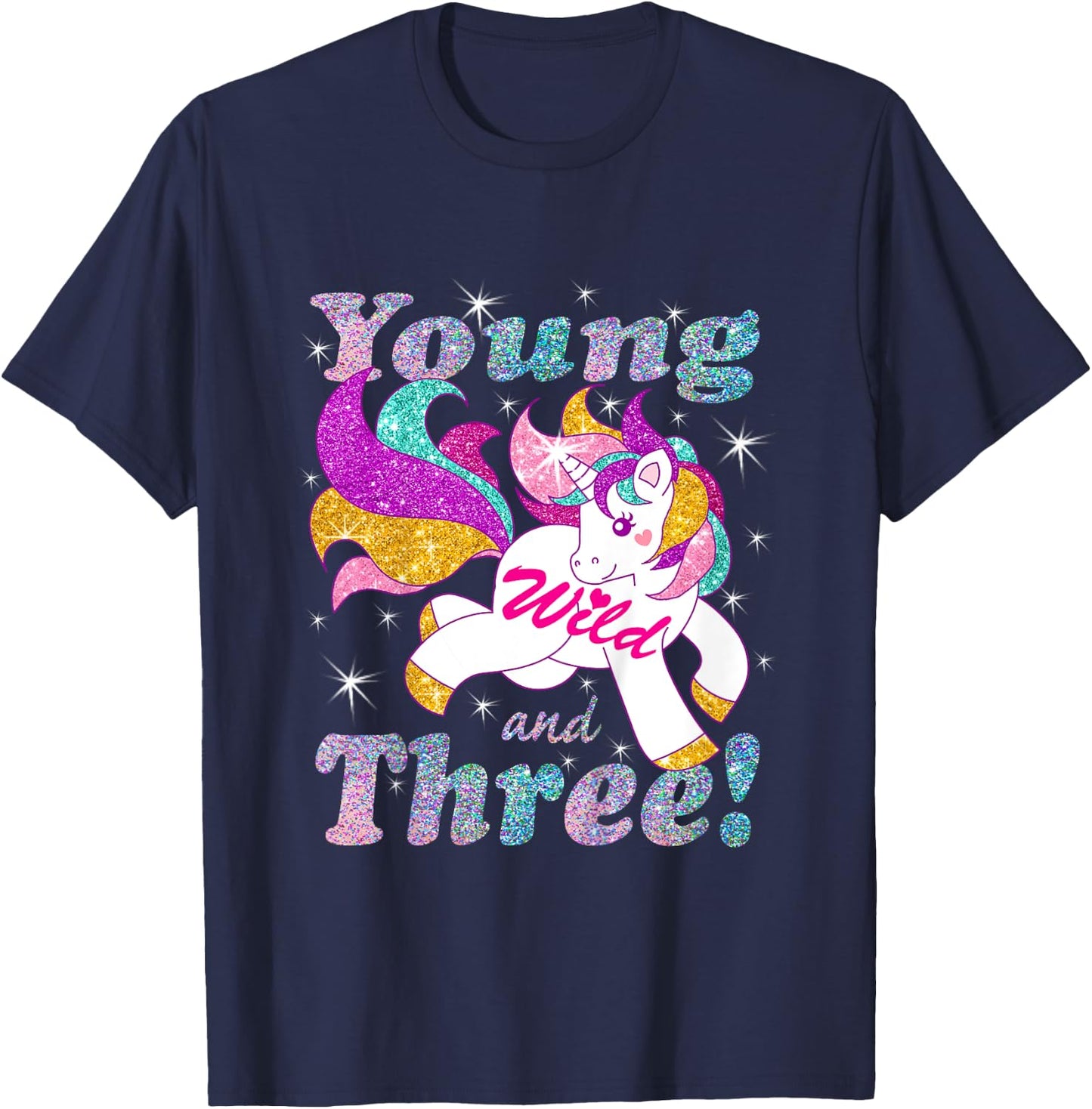Young Wild and Three (3 year old) Birthday Shirt Girl Outfit T-Shirt - T-Shirt | Navy
