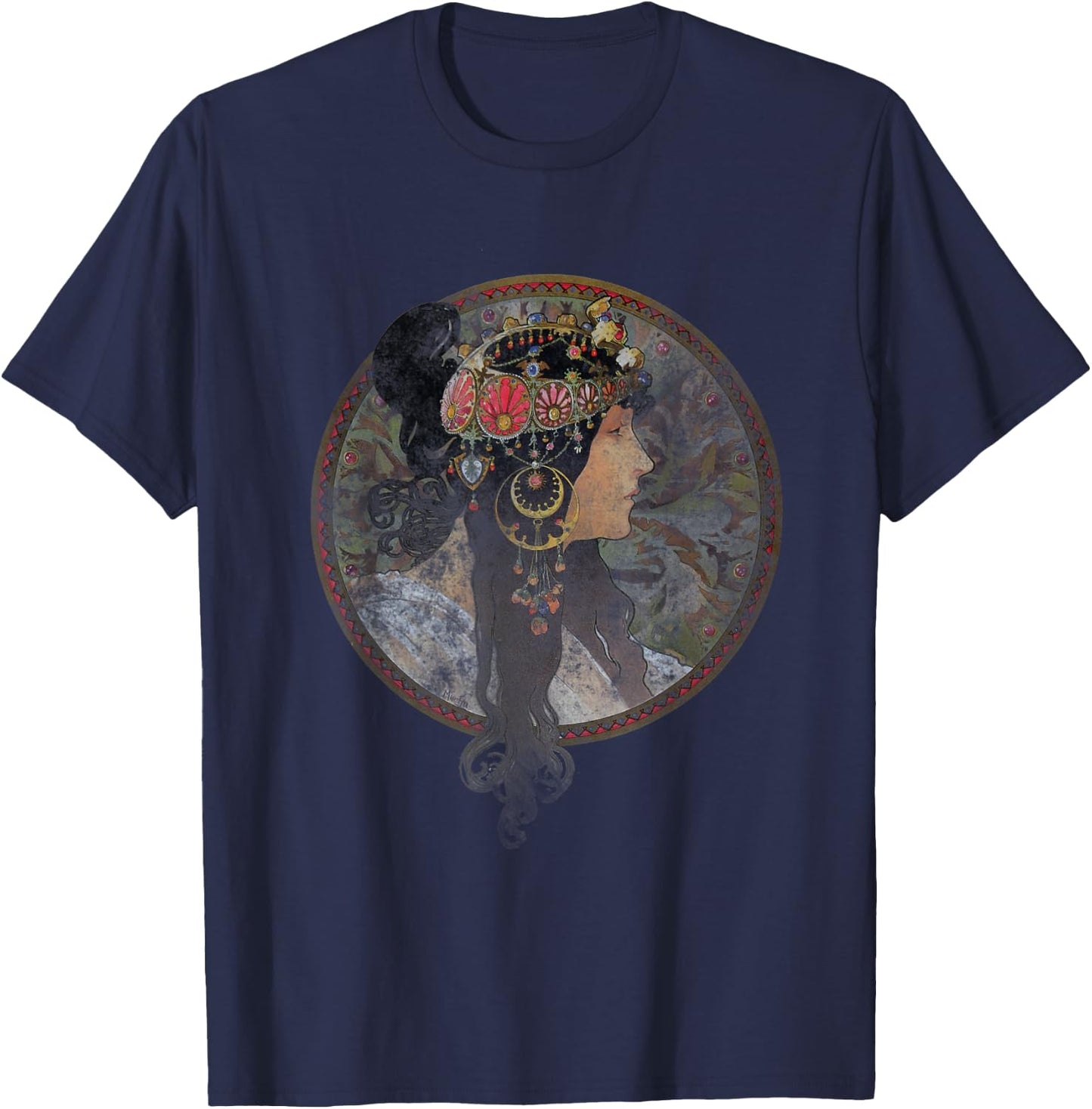 Vintage alphonse Mucha goddess shirt Art nouveau T-Shirt - T-Shirt | Navy