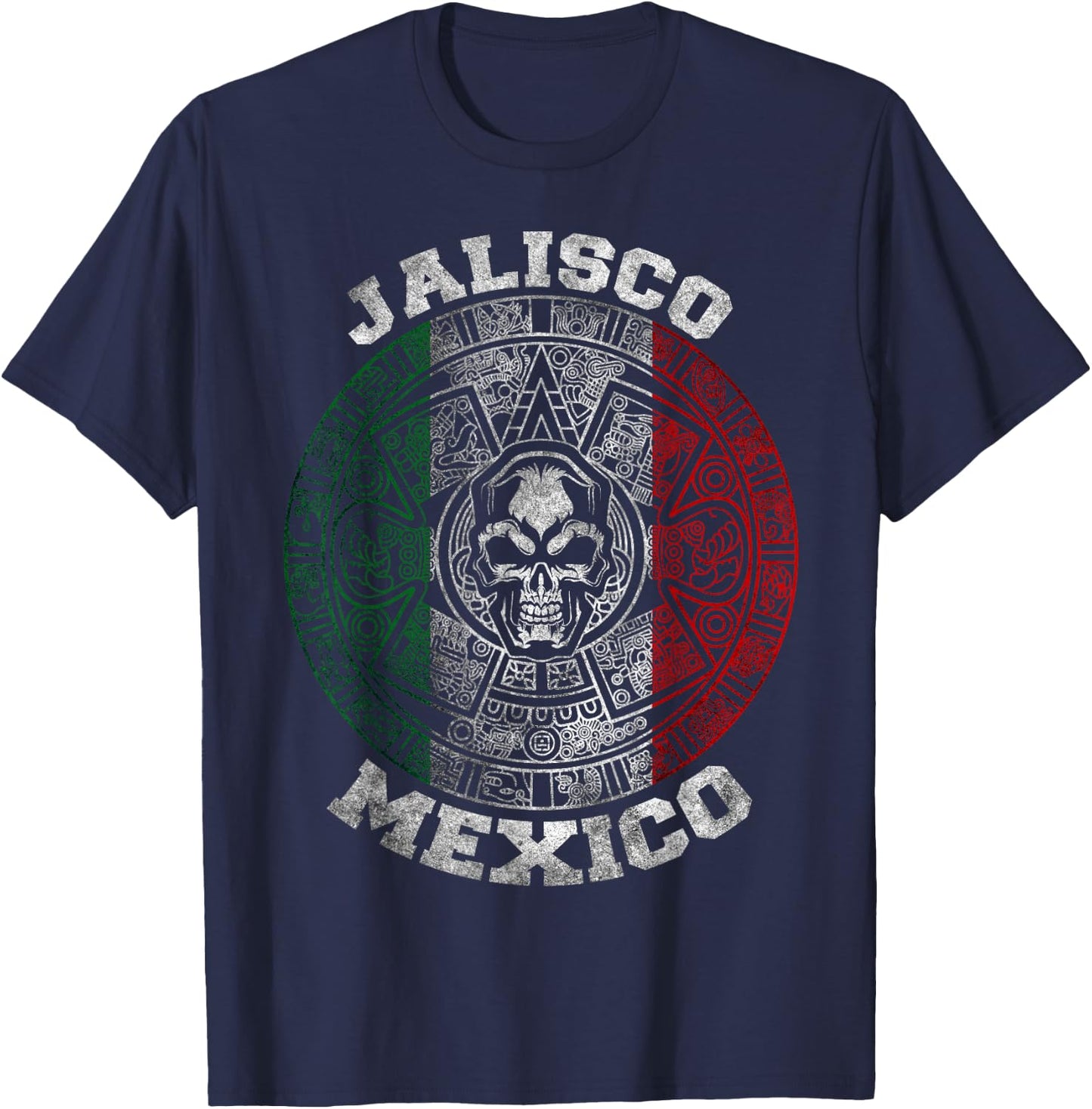 Jalisco Aztec Mayan Calendar Skull. Mexican Pride Symbol T-Shirt - T-Shirt | Navy