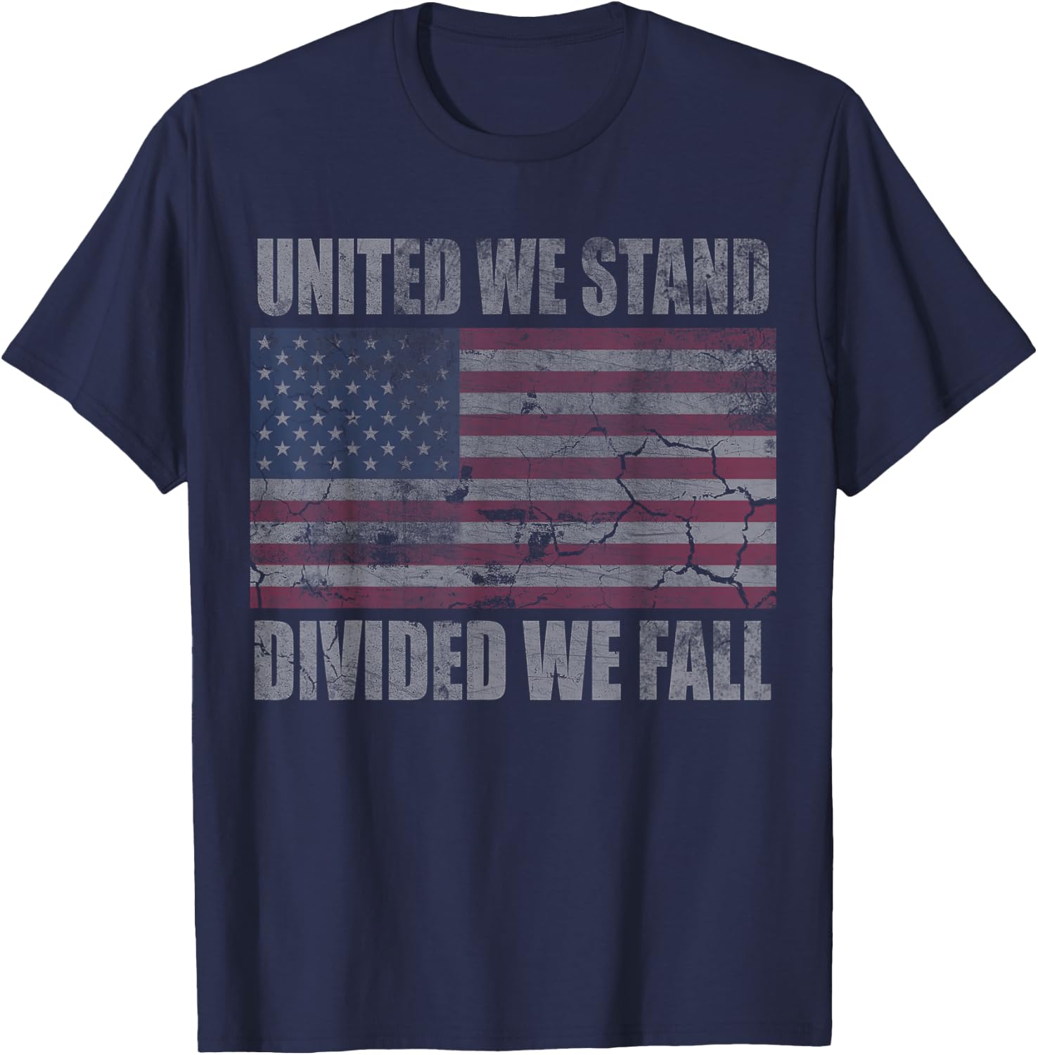 American Flag United We Stand Divided We Fall Distressed T-Shirt - T-Shirt | Navy