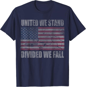 American Flag United We Stand Divided We Fall Distressed T-Shirt - T-Shirt | Navy