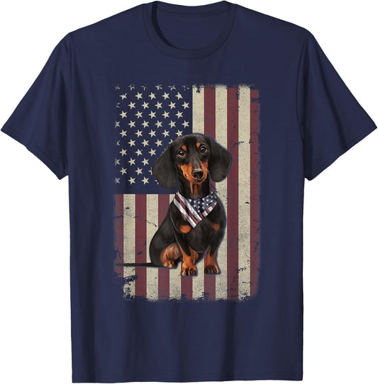 Dachshund American Flag Bandana 4th of July Gifts T-Shirt - T-Shirt | Navy