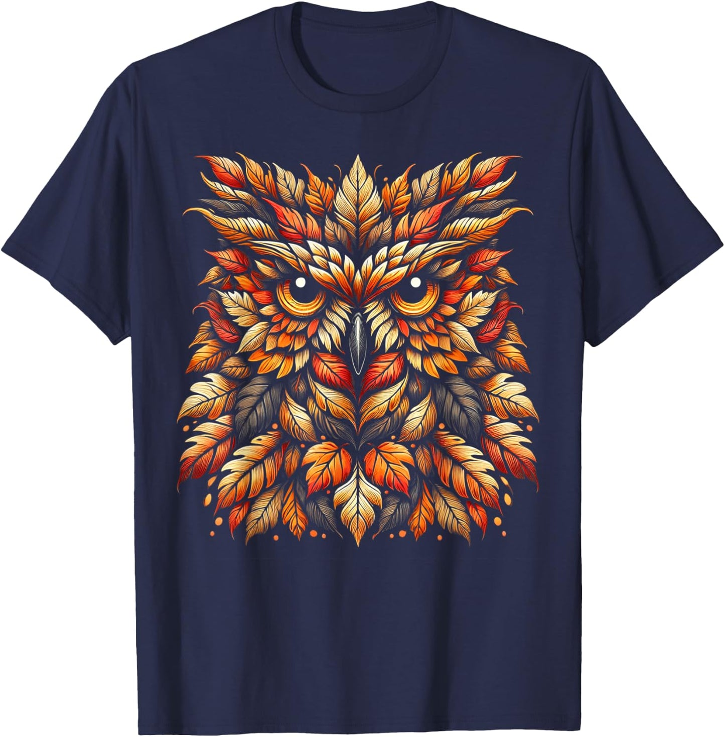 Autumn Leaf Owl Art Stunning Fall Wildlife Illustration T-Shirt - T-Shirt | Navy