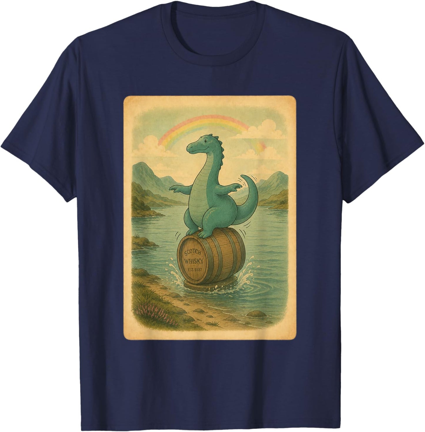 Whisky Barrel Nessie in Scotland T-Shirt - T-Shirt | Navy