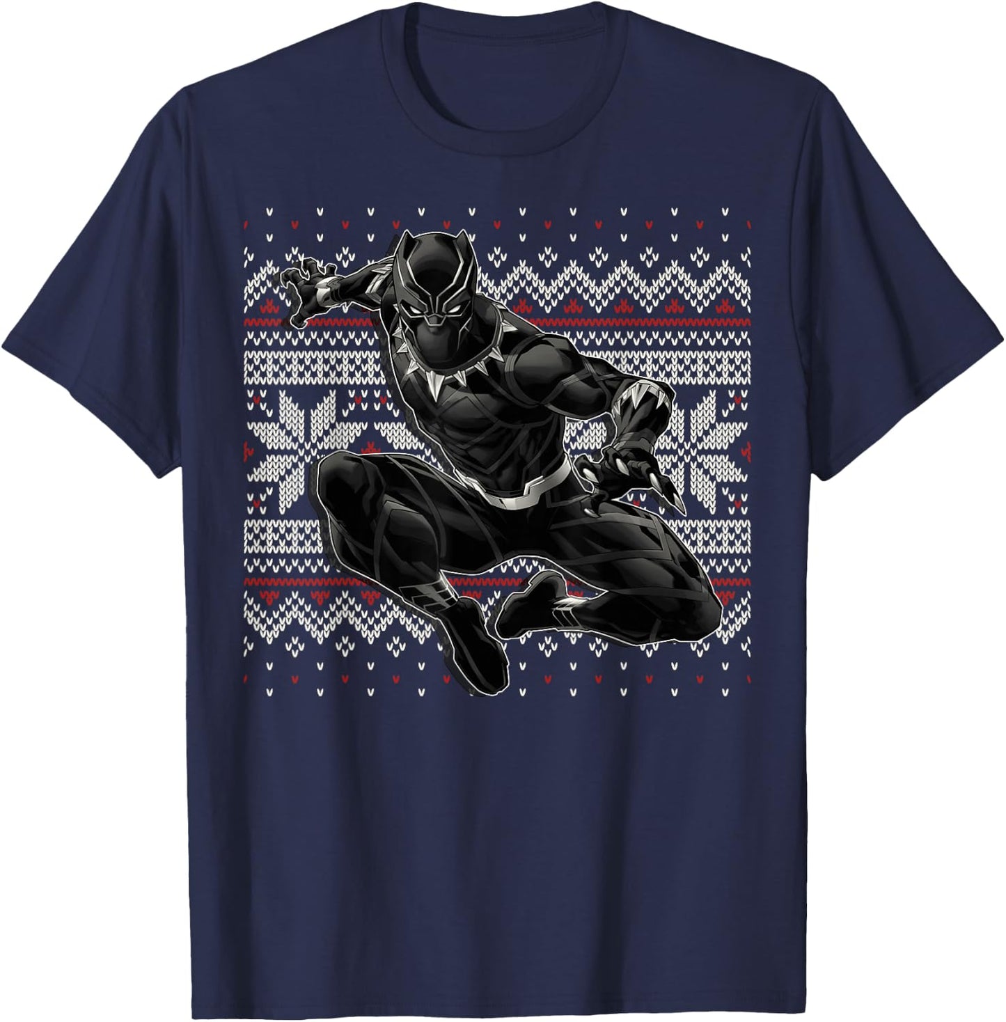 Marvel Black Panther Crouch Ugly Christmas Sweater T-Shirt - T-Shirt | Navy