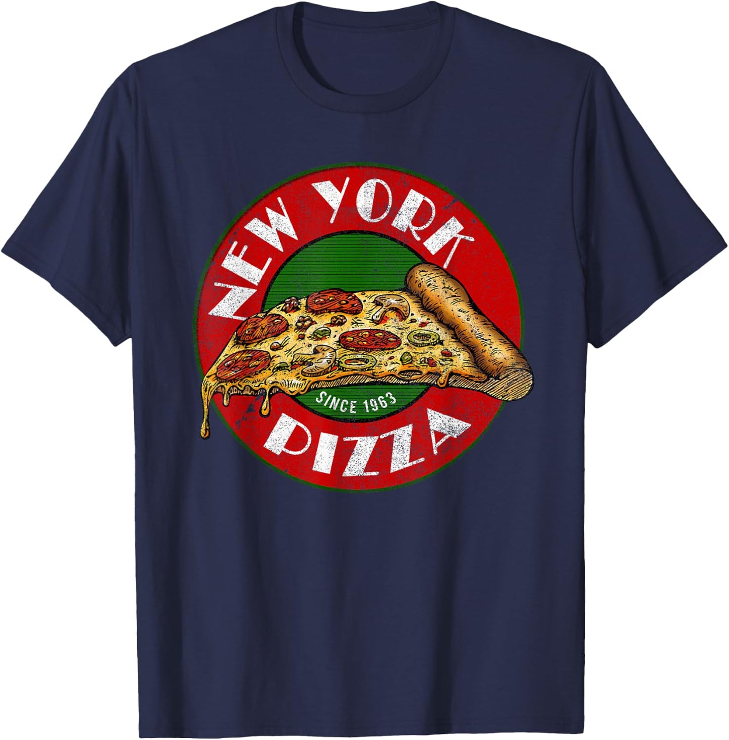 Pizza Vintage Gift New York Sign Italian Food Fan Graphic T-Shirt - T-Shirt | Navy