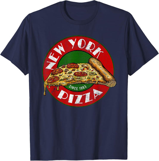 Pizza Vintage Gift New York Sign Italian Food Fan Graphic T-Shirt - T-Shirt | Navy