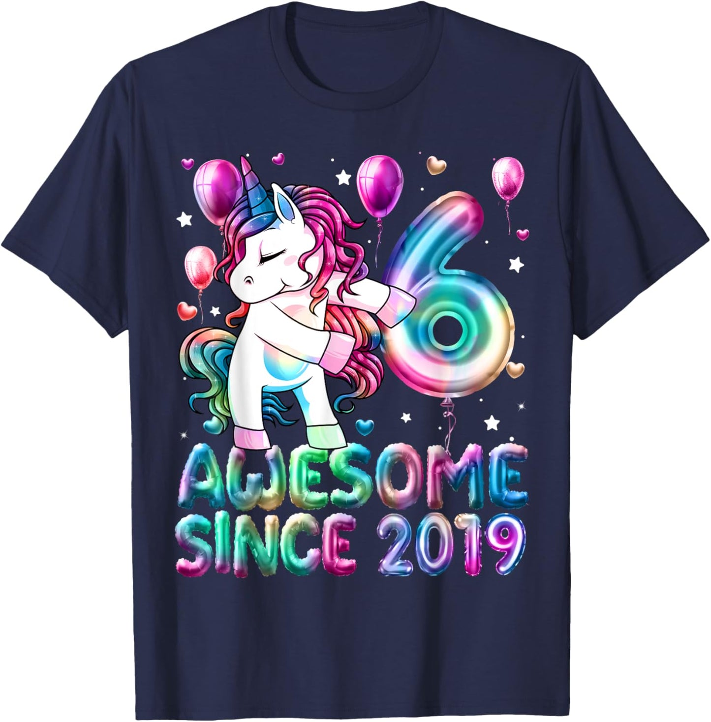 Flossing Unicorn 6 Year Old 6th Birthday Girl Unicorn Party T-Shirt - T-Shirt | Navy