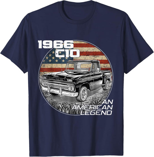 American Flag 1966 C10 66 Truck Vintage Silhouette Classic T-Shirt - T-Shirt | Navy