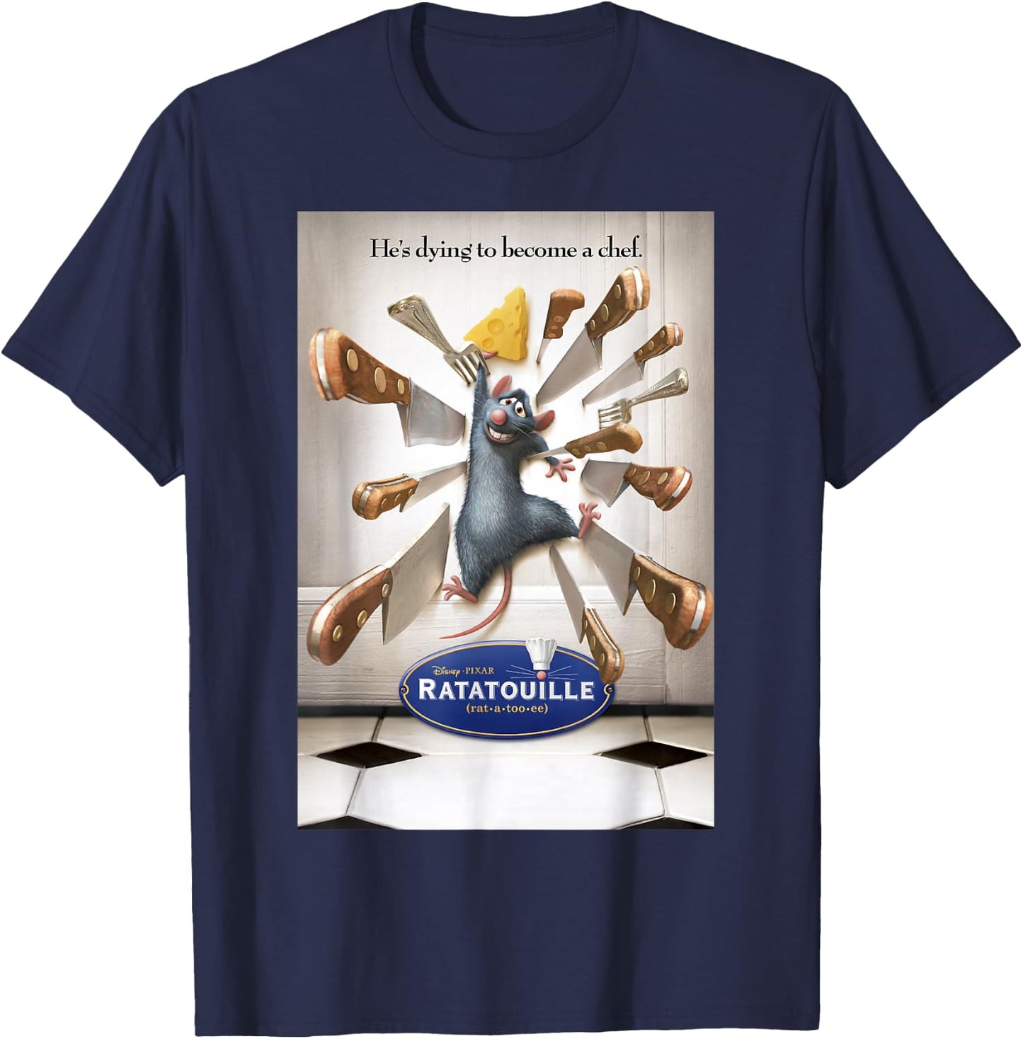 Disney Pixar Ratatouille He's Dying To Become A Chef Poster T-Shirt - T-Shirt | Navy