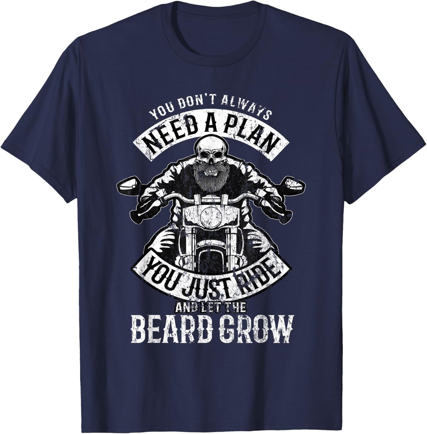 Motorcycle Beard Biker Skull Full Beard Chopper Bike Rocker T-Shirt - T-Shirt | Navy