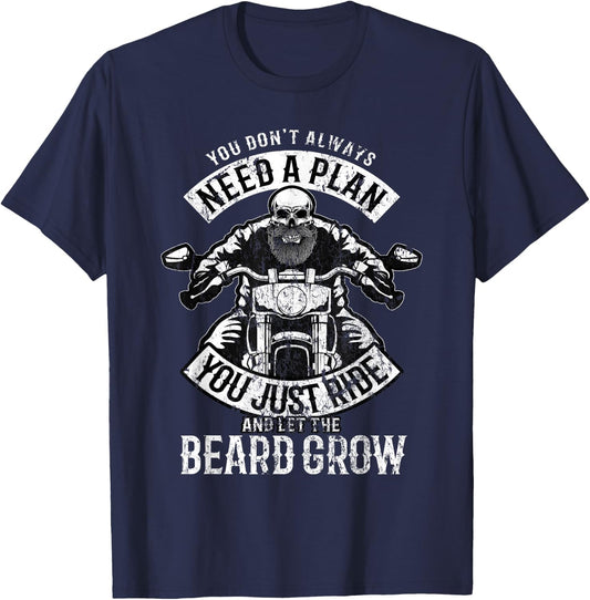 Motorcycle Beard Biker Skull Full Beard Chopper Bike Rocker T-Shirt - T-Shirt | Navy