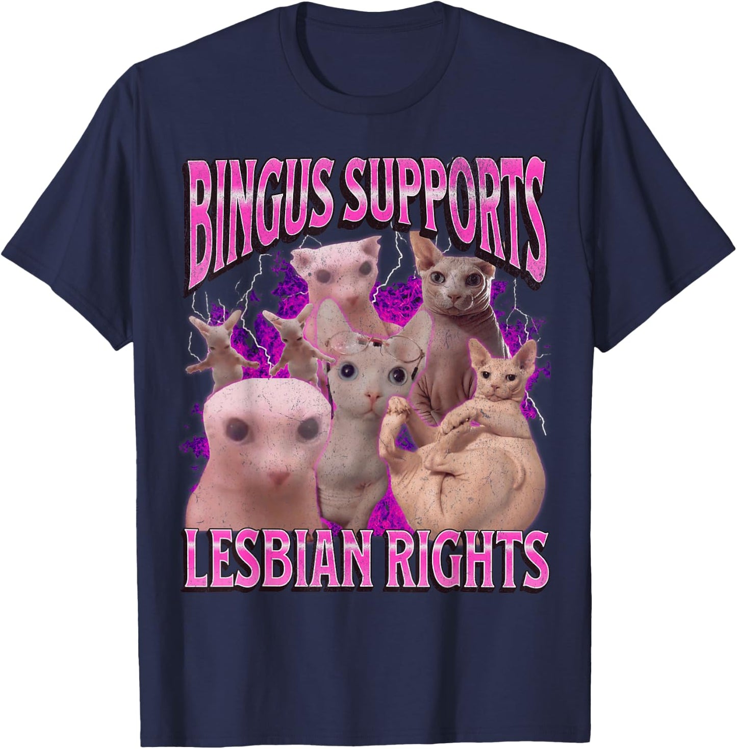 Bingus Supports Lesbian Rights Funny Cat Meme Bootleg T-Shirt - T-Shirt | Navy