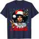 Black African American Christmas Girl Melanin Santa Xmas T-Shirt - T-Shirt | Navy