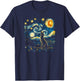 Wolf Starry Night Howling Moon Funny Van Gogh Graphic T-Shirt - T-Shirt | Navy
