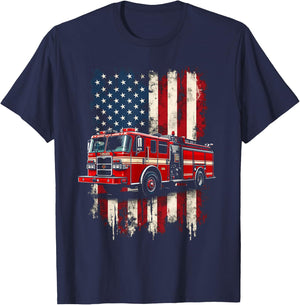 Fire Engine American Flag Rug T-Shirt - T-Shirt | Navy