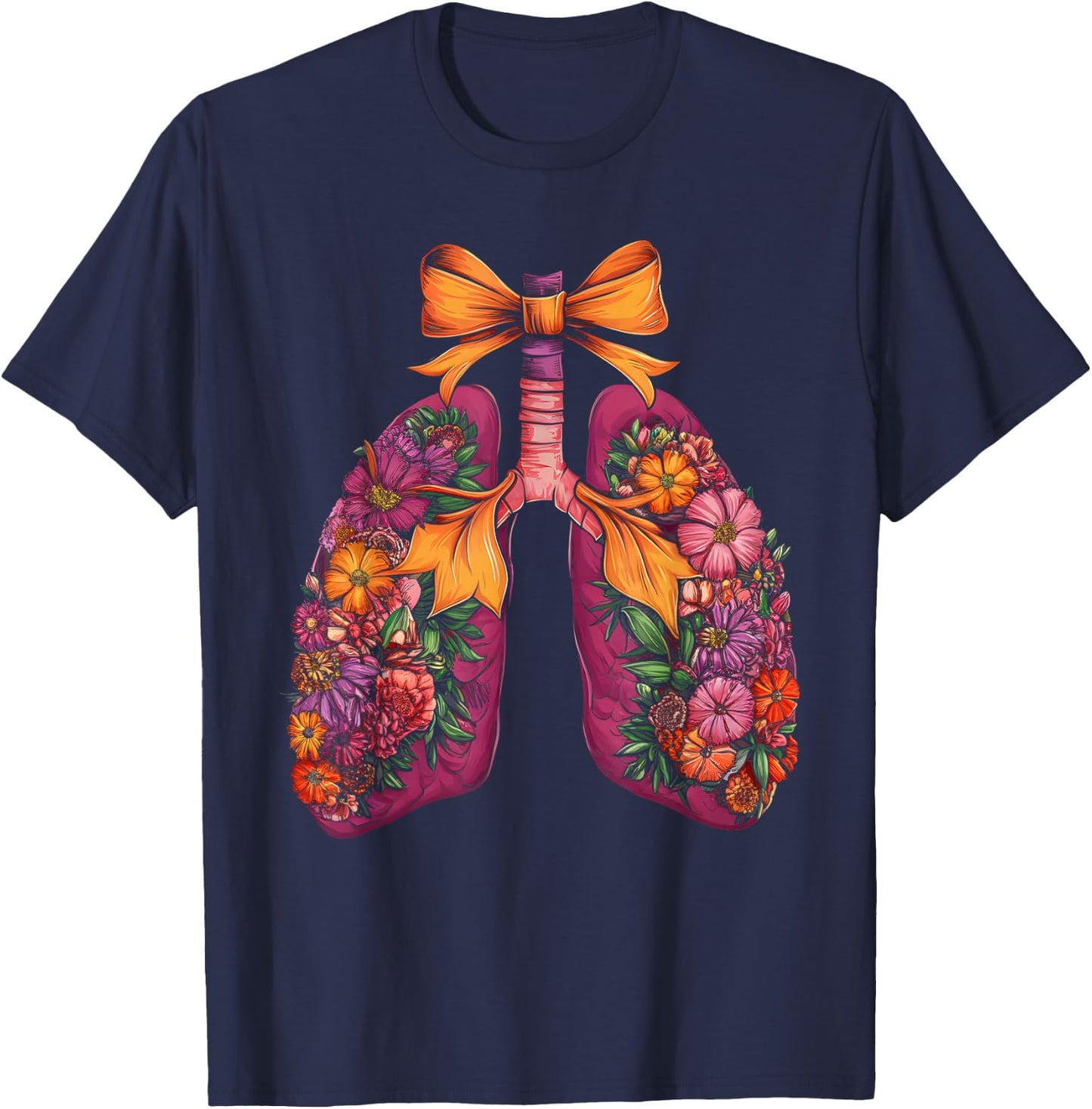 Lungs Flower Halloween Respiratory Therapist bow coquette T-Shirt - T-Shirt | Navy