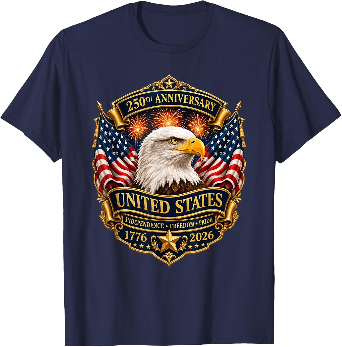 USA 250th Anniversary 4th July American Flag Eagle Semiquin T-Shirt - T-Shirt | Navy