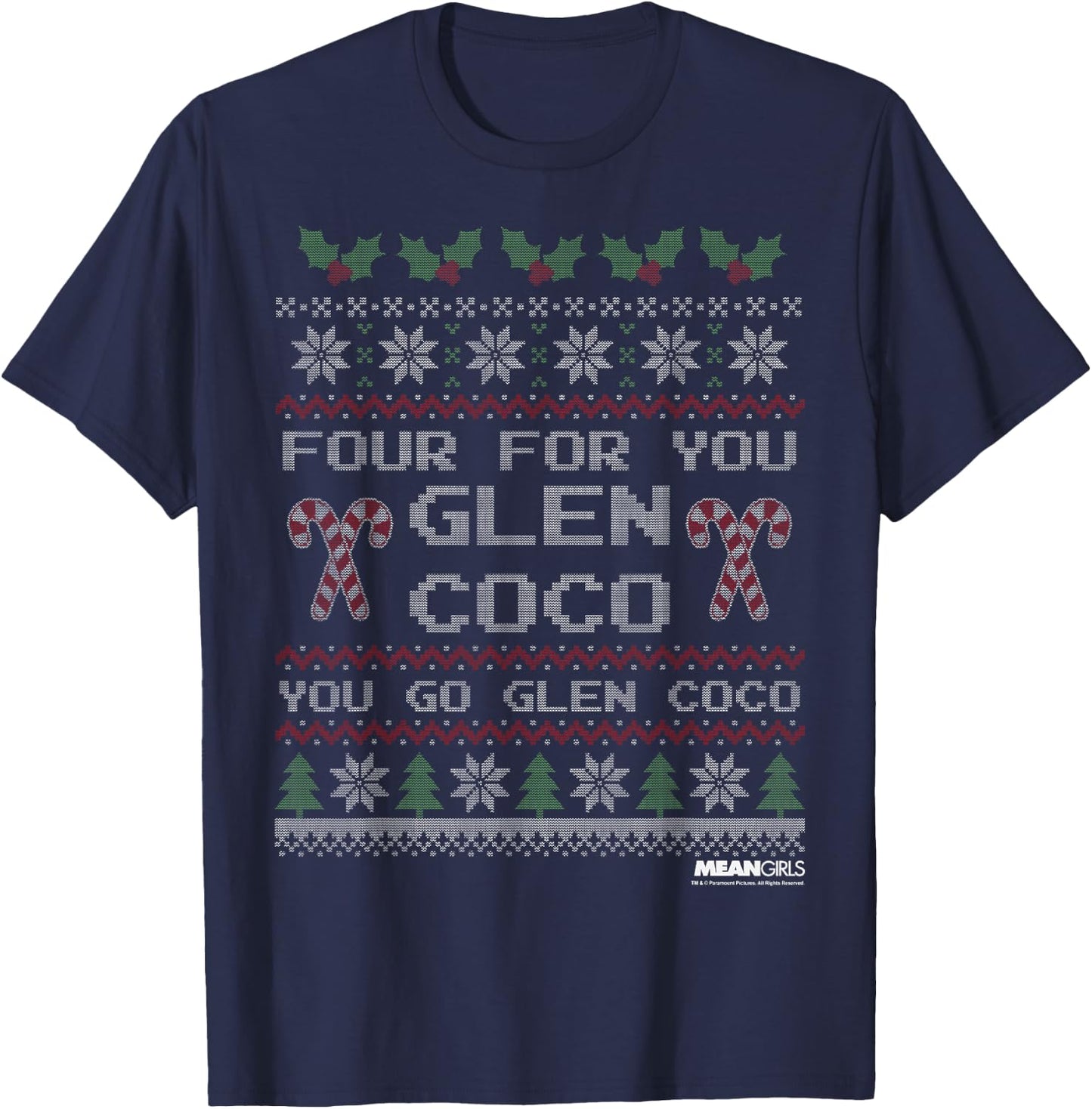 Mean Girls Glen Coco Christmas Sweater Graphic T-Shirt - T-Shirt | Navy