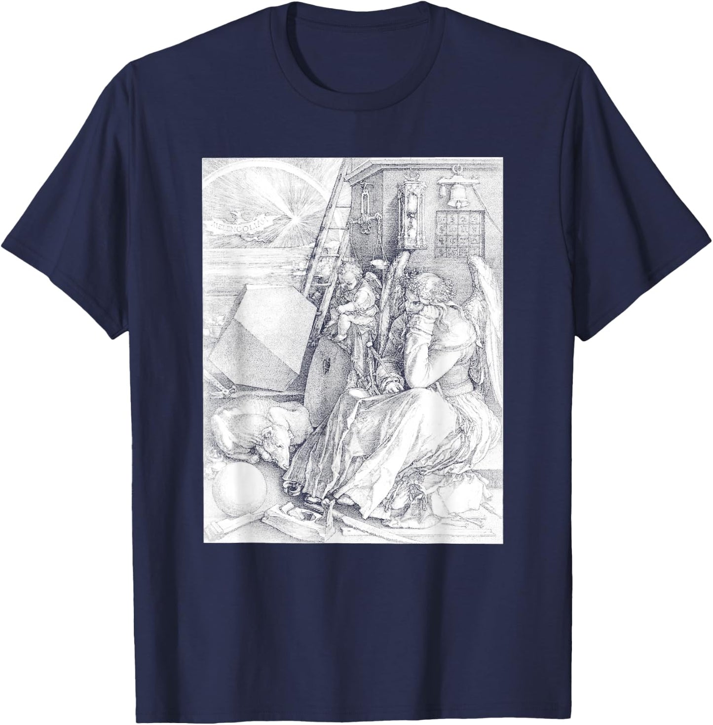 Albrecht Durer, Melancholia I - Vintage Engraving - Occult T-Shirt - T-Shirt | Navy