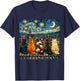 Funny Cat Starry Night Van Gogh Cats Rooftop Scene Feline T-Shirt - T-Shirt | Navy