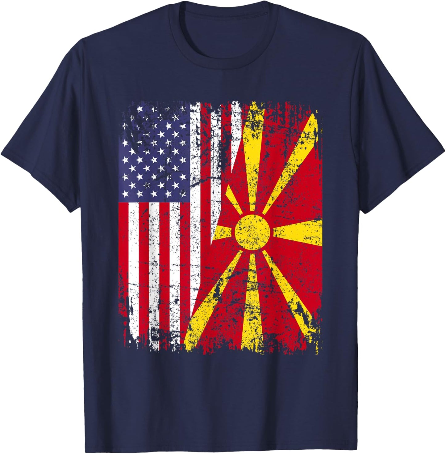 MACEDONIAN ROOTS | Half American Flag MACEDONIA T-Shirt - T-Shirt | Navy