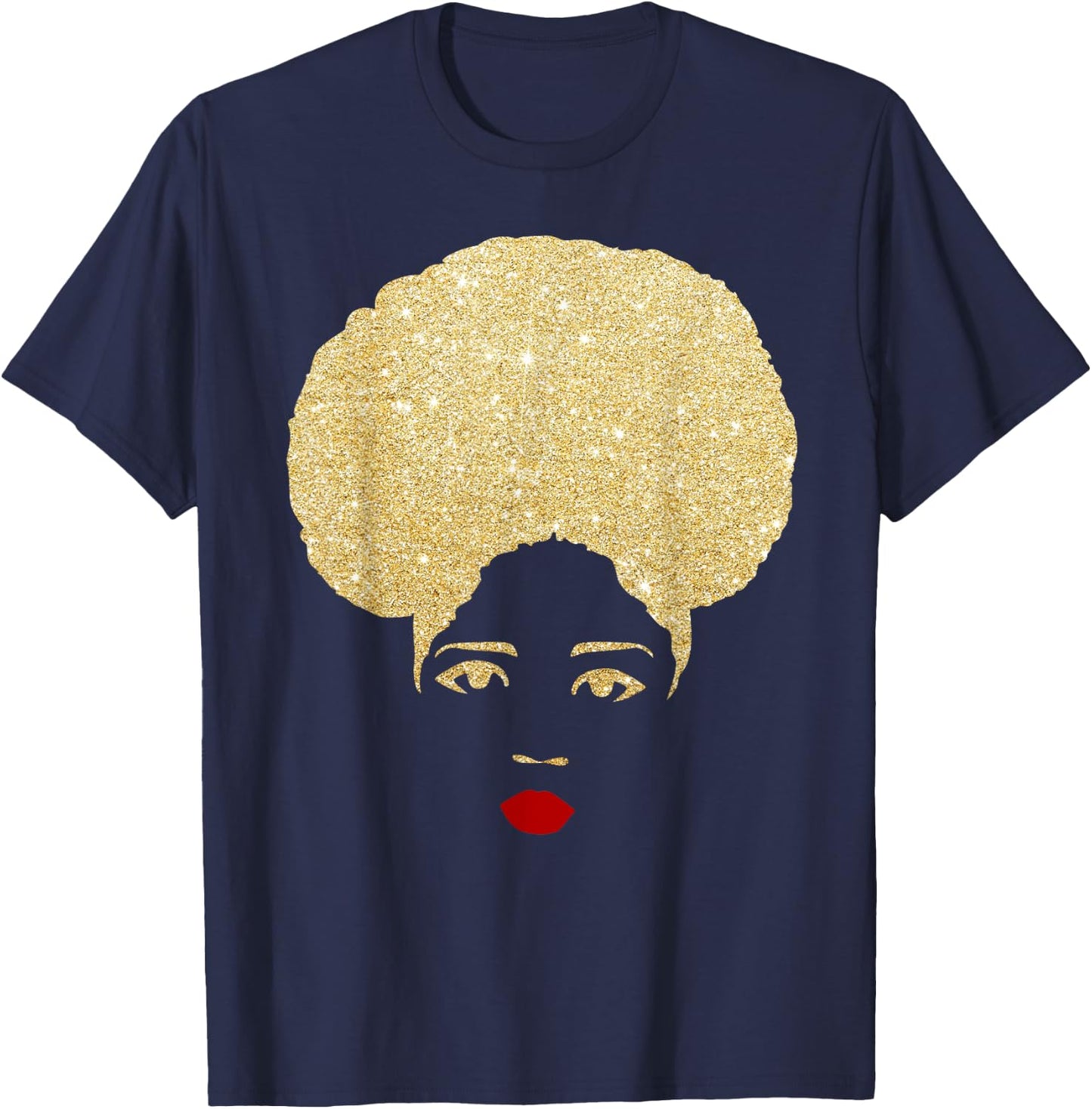 Glitter gold black girl red lips magic T-Shirt - T-Shirt | Navy