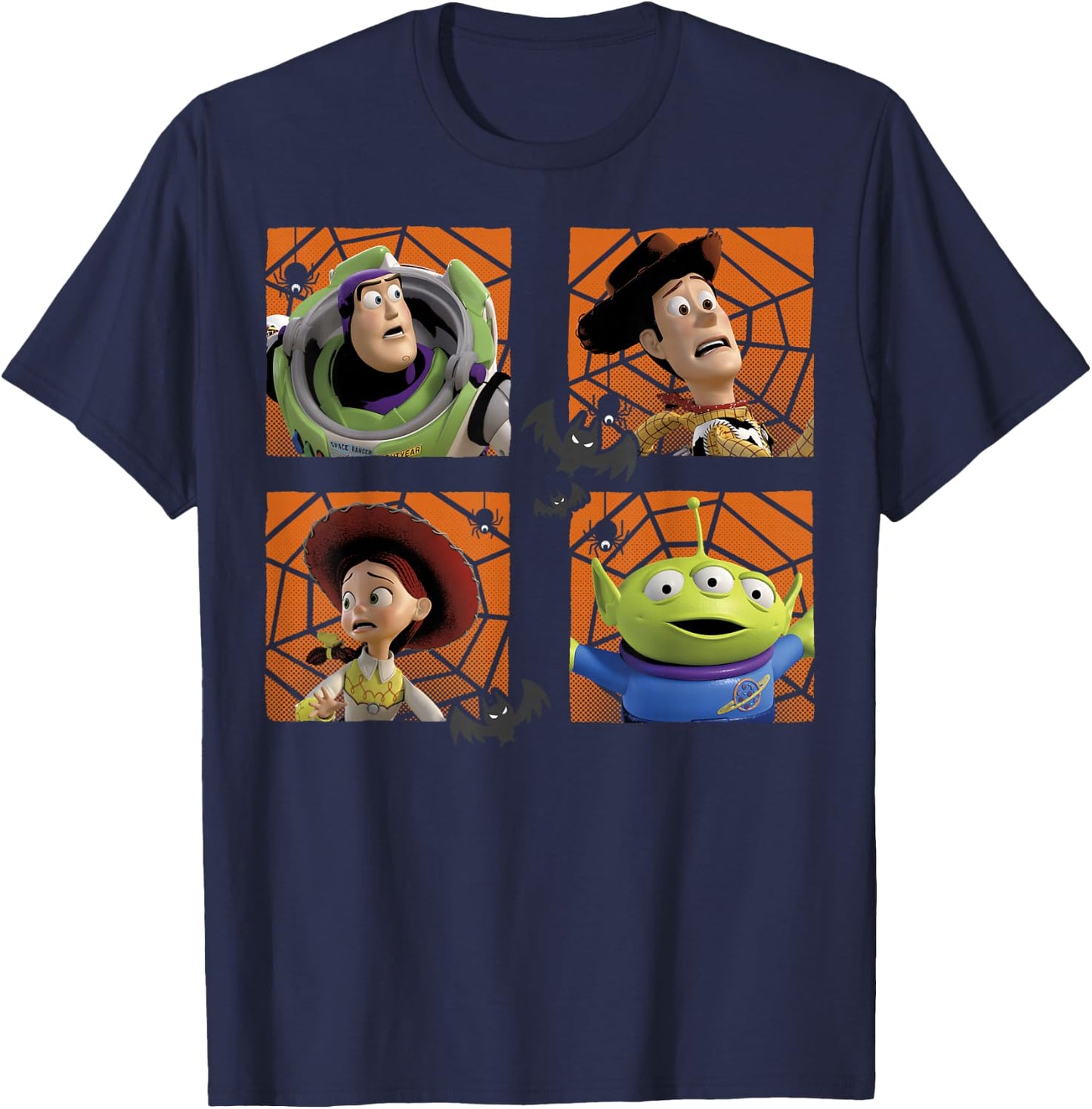 Disney Pixar Toy Story Halloween Buzz Woody Spiderweb Panels T-Shirt - T-Shirt | Navy